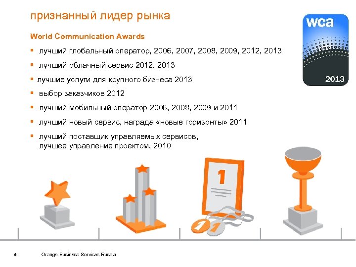 признанный лидер рынка World Communication Awards § лучший глобальный оператор, 2006, 2007, 2008, 2009,