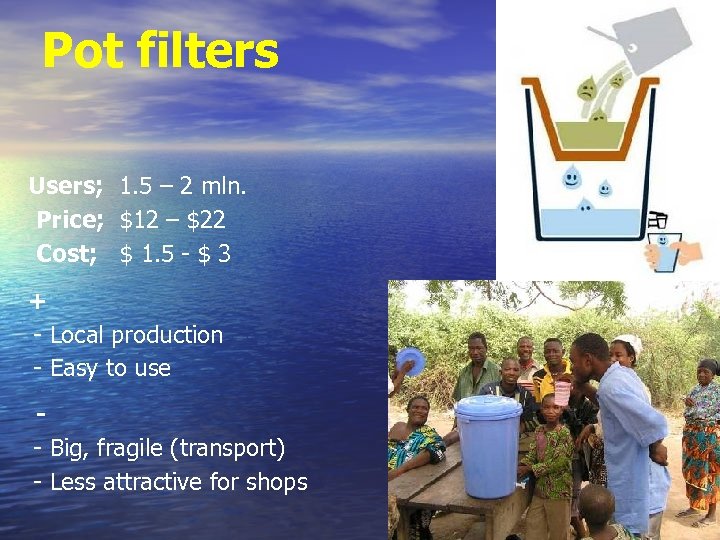 Pot filters Users; 1. 5 – 2 mln. Price; $12 – $22 Cost; $