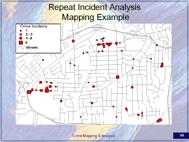 Repeat Incident Analysis Mapping Example Crime Mapping & Analysis 38 