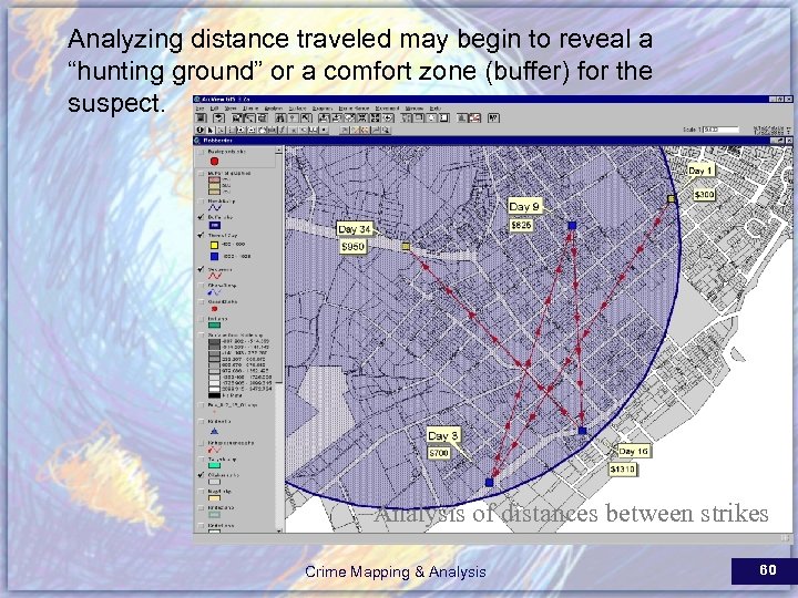 Analyzing distance traveled may begin to reveal a “hunting ground” or a comfort zone