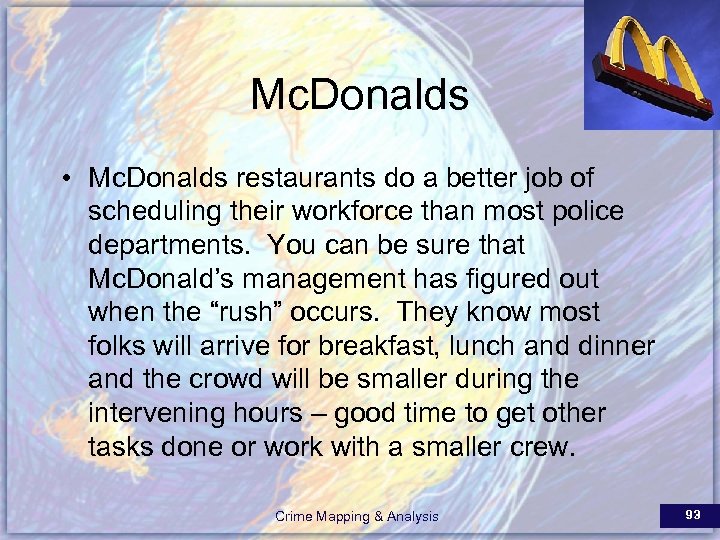 Mc. Donalds • Mc. Donalds restaurants do a better job of scheduling their workforce