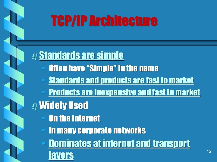 TCP/IP Architecture b Standards are simple • Often have “Simple” in the name •