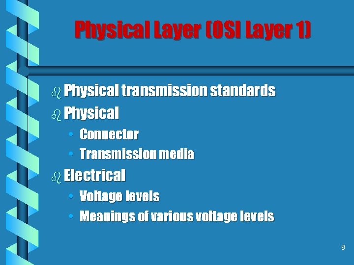 Physical Layer (OSI Layer 1) b Physical transmission standards b Physical • • Connector