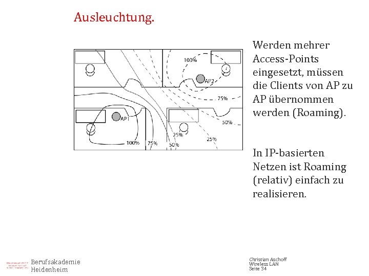 Ausleuchtung. Werden mehrer Access-Points eingesetzt, müssen die Clients von AP zu AP übernommen werden