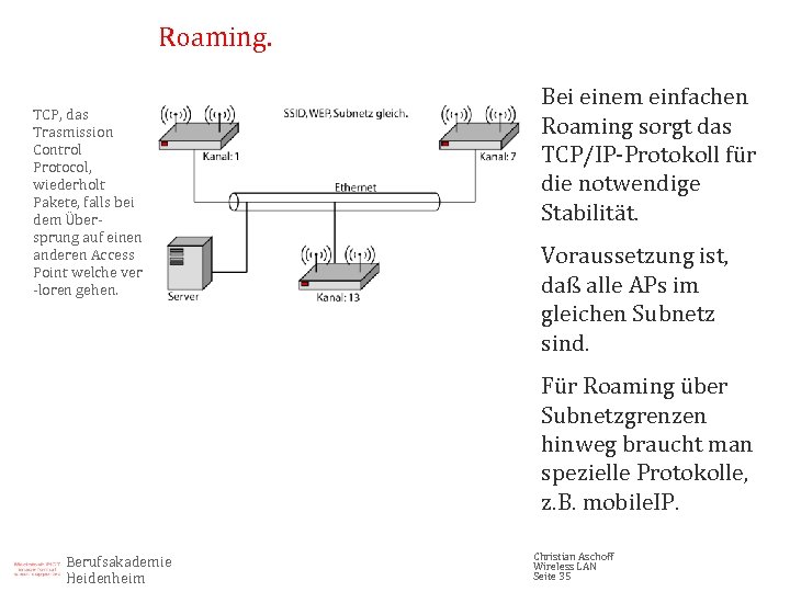 Roaming. TCP, das Trasmission Control Protocol, wiederholt Pakete, falls bei dem Übersprung auf einen
