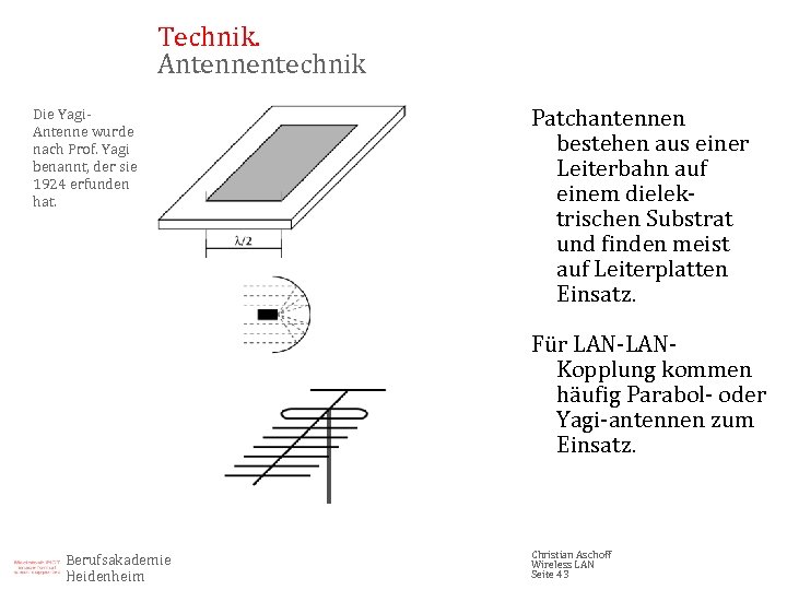 Technik. Antennentechnik Die Yagi. Antenne wurde nach Prof. Yagi benannt, der sie 1924 erfunden