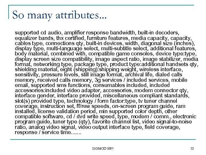 So many attributes. . . supported cd audio, amplifier response bandwidth, built-in decoders, equalizer