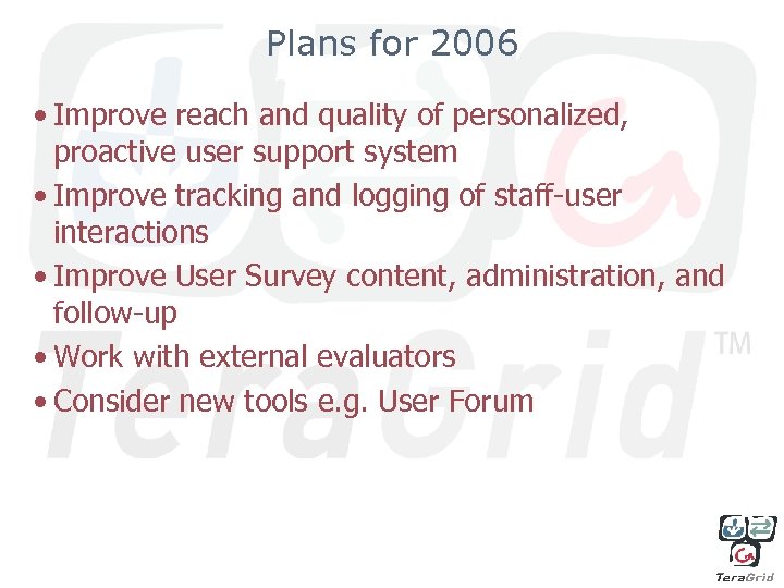 Plans for 2006 • Improve reach and quality of personalized, proactive user support system