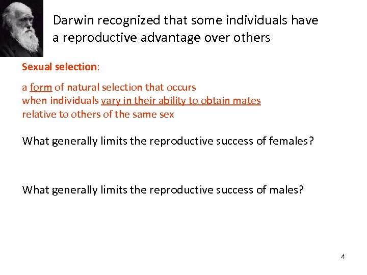 Darwin recognized that some individuals have a reproductive advantage over others Sexual selection: a