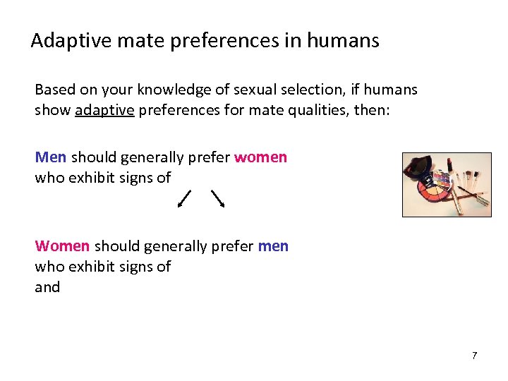 Adaptive mate preferences in humans Based on your knowledge of sexual selection, if humans