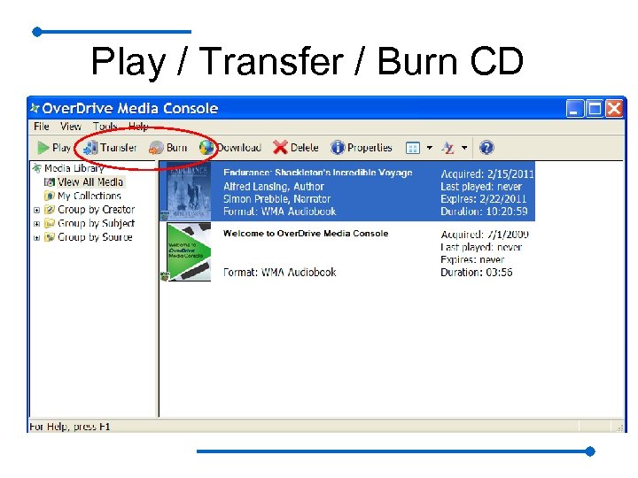 Play / Transfer / Burn CD 