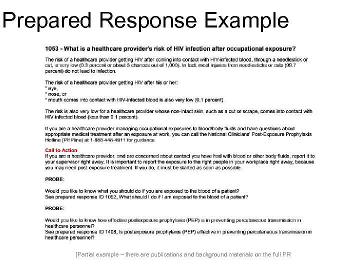 Prepared Response Example [Partial example – there are publications and background materials on the