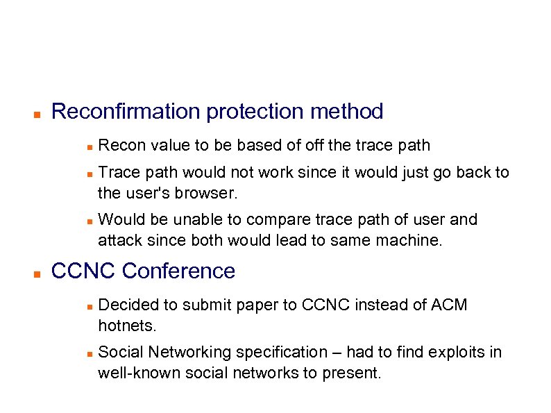 Alterations to the Plan Reconfirmation protection method Recon value to be based of off