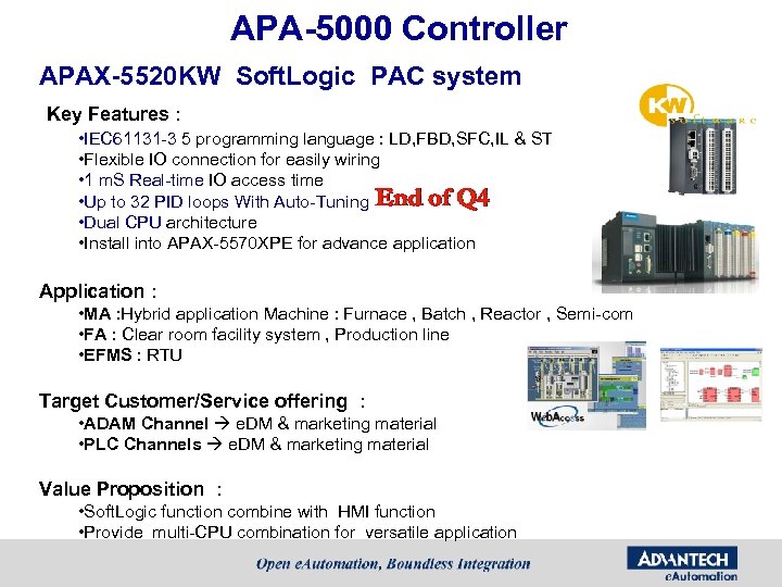 APA-5000 Controller APAX-5520 KW Soft. Logic PAC system Key Features : • IEC 61131