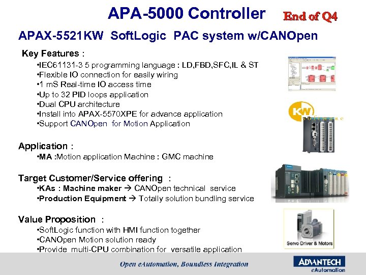 APA-5000 Controller End of Q 4 APAX-5521 KW Soft. Logic PAC system w/CANOpen Key