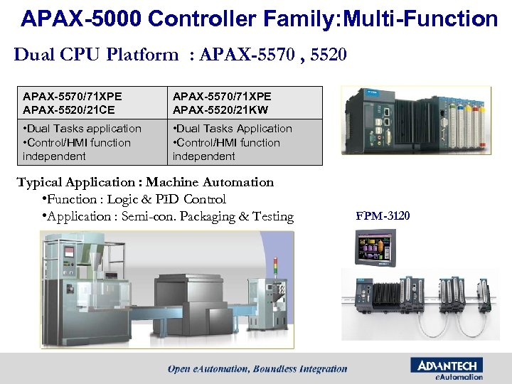 APAX-5000 Controller Family: Multi-Function Dual CPU Platform : APAX-5570 , 5520 APAX-5570/71 XPE APAX-5520/21