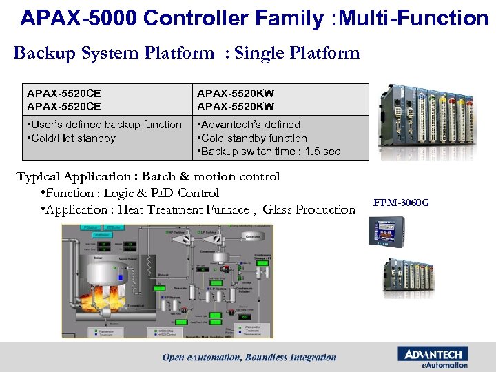 APAX-5000 Controller Family : Multi-Function Backup System Platform : Single Platform APAX-5520 CE APAX-5520