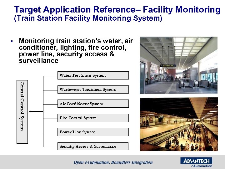 Target Application Reference– Facility Monitoring (Train Station Facility Monitoring System) § Monitoring train station’s