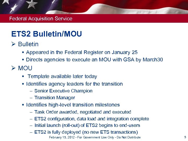 Federal Acquisition Service ETS 2 Bulletin/MOU Ø Bulletin Appeared in the Federal Register on