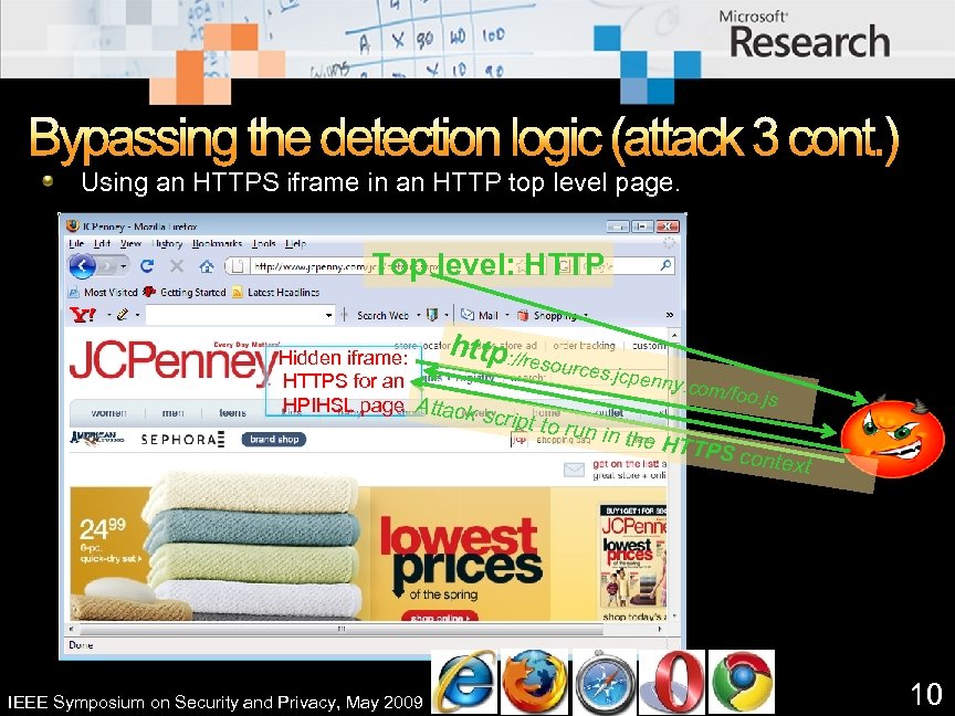 Bypassing the detection logic (attack 3 cont. ) Using an HTTPS iframe in an