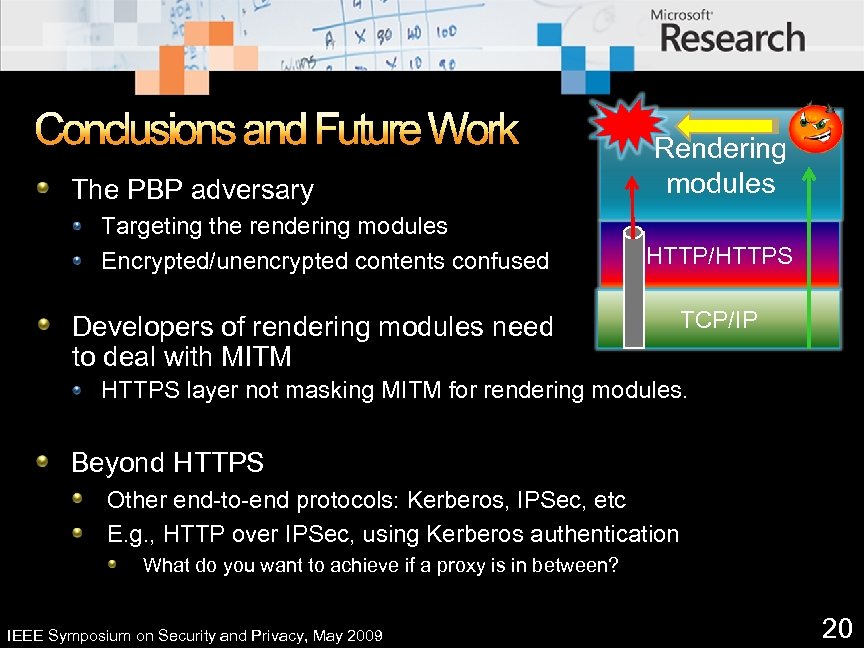 Conclusions and Future Work The PBP adversary Targeting the rendering modules Encrypted/unencrypted contents confused