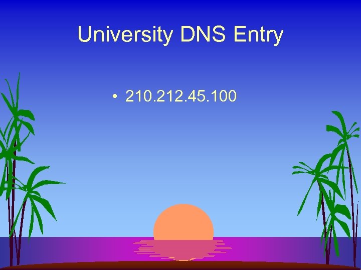 University DNS Entry • 210. 212. 45. 100 
