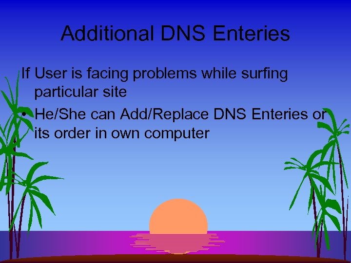 Additional DNS Enteries If User is facing problems while surfing particular site • He/She