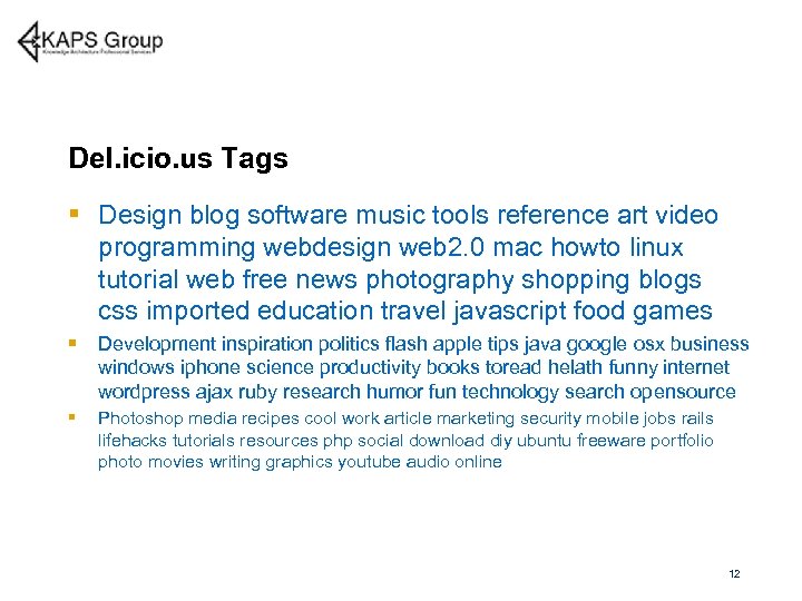 Del. icio. us Tags § Design blog software music tools reference art video programming