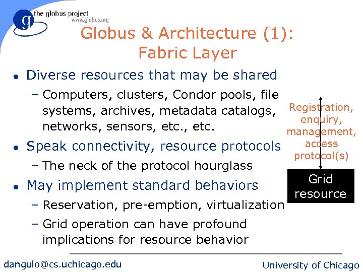 Globus & Architecture (1): Fabric Layer l Diverse resources that may be shared –