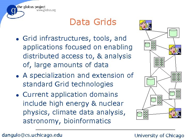 Data Grids l l l Grid infrastructures, tools, and applications focused on enabling distributed