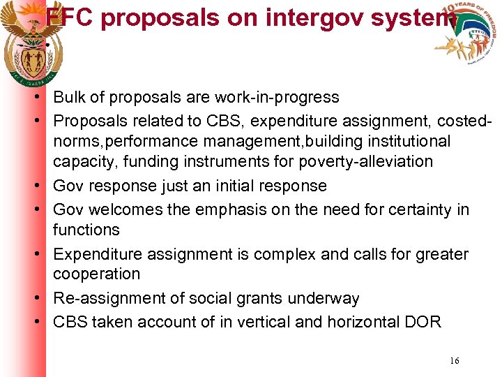 FFC proposals on intergov system • Bulk of proposals are work-in-progress • Proposals related