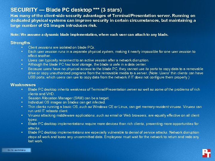 SECURITY — Blade PC desktop *** (3 stars) Has many of the client-side security