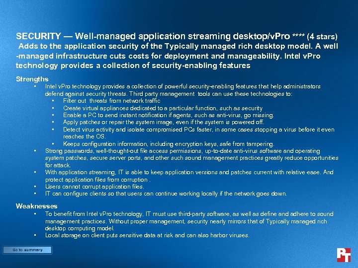 SECURITY — Well-managed application streaming desktop/v. Pro **** (4 stars) Adds to the application