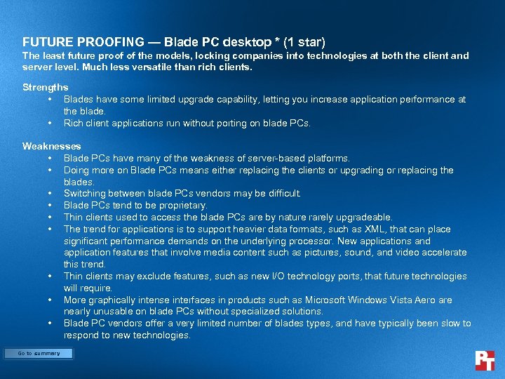 FUTURE PROOFING — Blade PC desktop * (1 star) The least future proof of