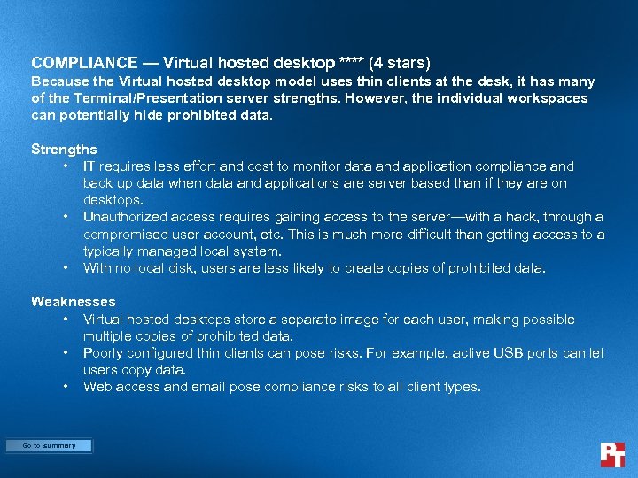 COMPLIANCE — Virtual hosted desktop **** (4 stars) Because the Virtual hosted desktop model