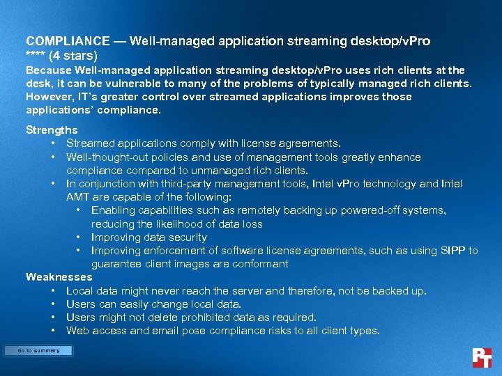 COMPLIANCE — Well-managed application streaming desktop/v. Pro **** (4 stars) Because Well-managed application streaming
