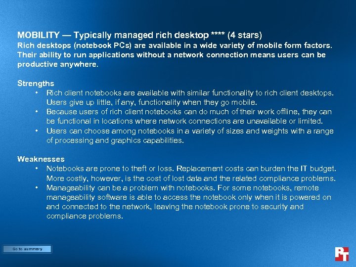 MOBILITY — Typically managed rich desktop **** (4 stars) Rich desktops (notebook PCs) are
