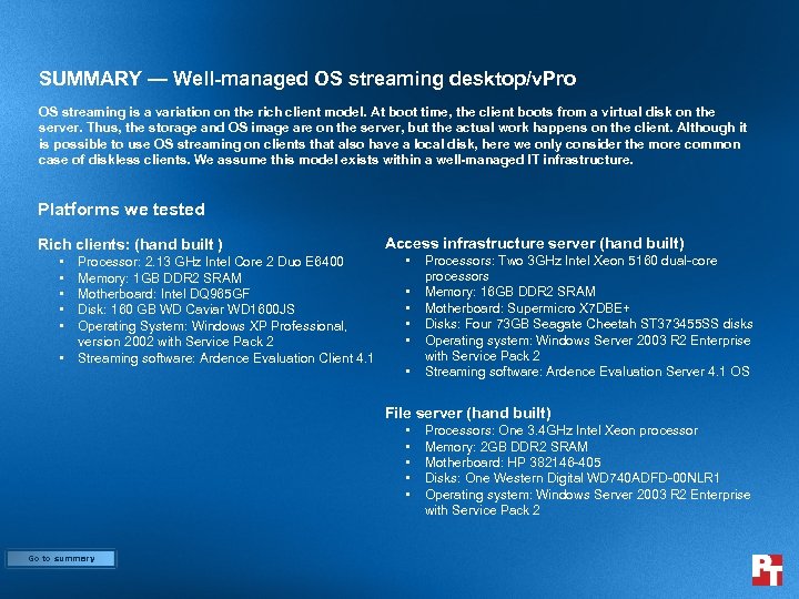 SUMMARY — Well-managed OS streaming desktop/v. Pro OS streaming is a variation on the