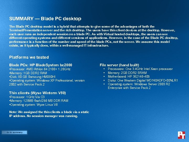 SUMMARY — Blade PC desktop The Blade PC desktop model is a hybrid that