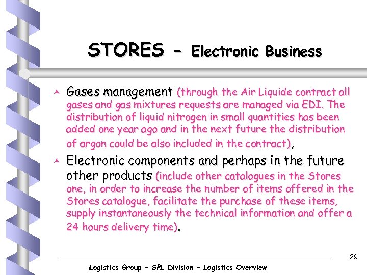 STORES © © Electronic Business Gases management (through the Air Liquide contract all gases