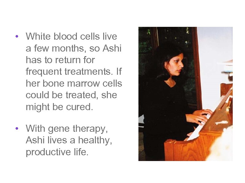  • White blood cells live a few months, so Ashi has to return
