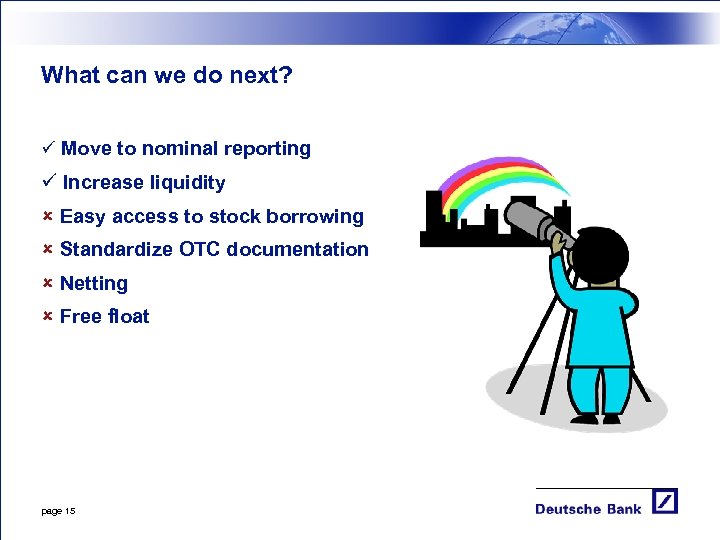 What can we do next? ü Move to nominal reporting ü Increase liquidity û