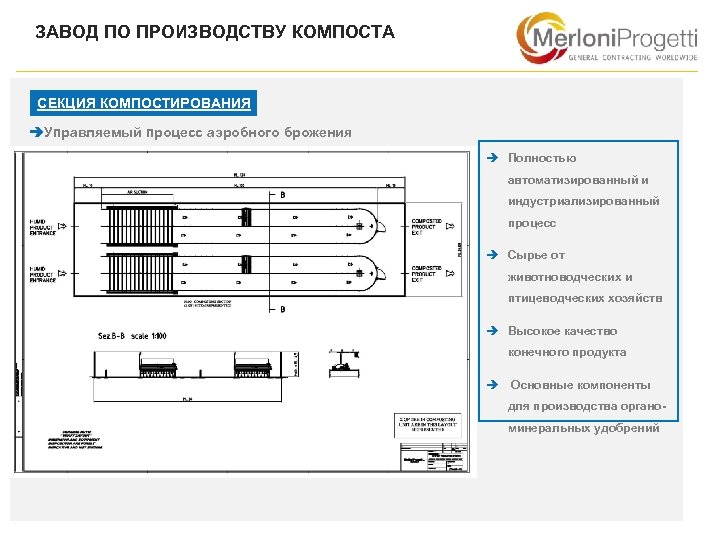 ЗАВОД ПО ПРОИЗВОДСТВУ КОМПОСТА СЕКЦИЯ КОМПОСТИРОВАНИЯ èУправляемый процесс аэробного брожения è Полностью автоматизированный и