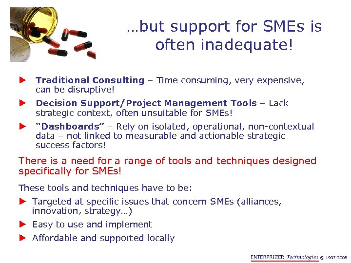 …but support for SMEs is often inadequate! u Traditional Consulting – Time consuming, very