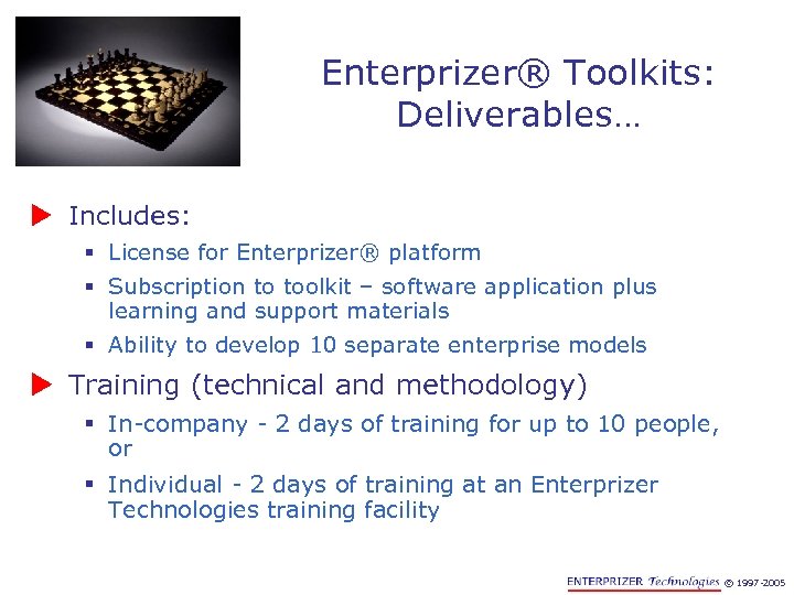 Enterprizer® Toolkits: Deliverables… u Includes: § License for Enterprizer® platform § Subscription to toolkit