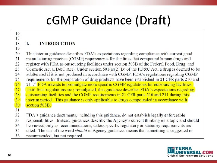 c. GMP Guidance (Draft) 10 