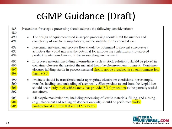 c. GMP Guidance (Draft) 12 