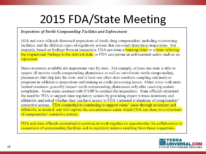 2015 FDA/State Meeting 16 