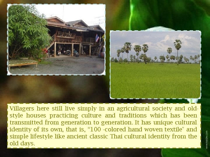 Villagers here still live simply in an agricultural society and oldstyle houses practicing culture