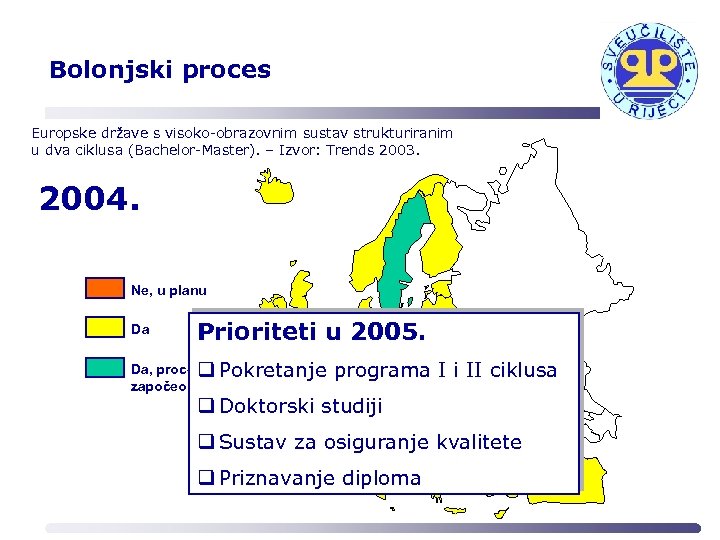 Bolonjski proces Europske države s visoko-obrazovnim sustav strukturiranim u dva ciklusa (Bachelor-Master). – Izvor: